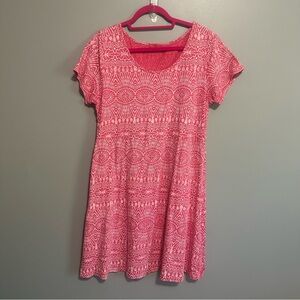 Fresh Produce Pink Beach Shell Cotton V-Neck Short Sleeve Dress Large